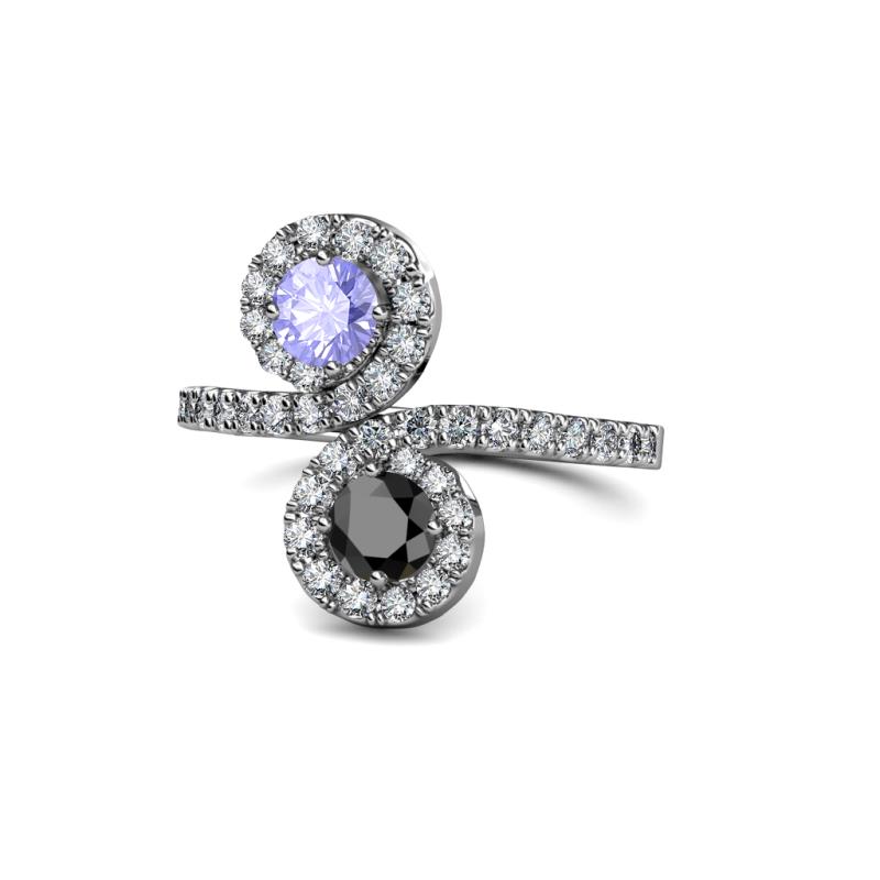 Kevia Tanzanite and Black Diamond with Side Diamonds Bypass Ring 