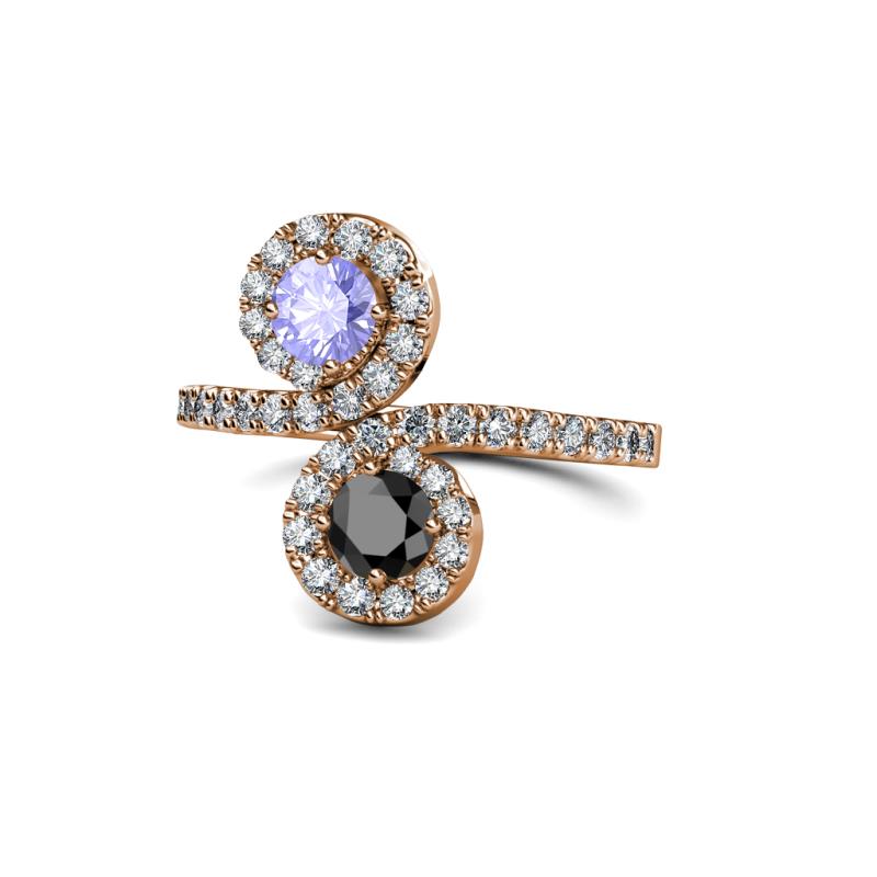 Kevia Tanzanite and Black Diamond with Side Diamonds Bypass Ring 