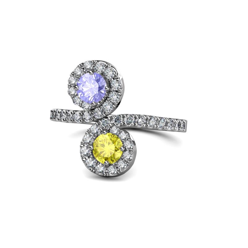 Kevia Tanzanite and Yellow Diamond with Side Diamonds Bypass Ring 