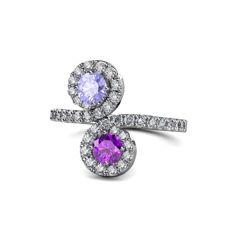 Kevia Tanzanite and Amethyst with Side Diamonds Bypass Ring 