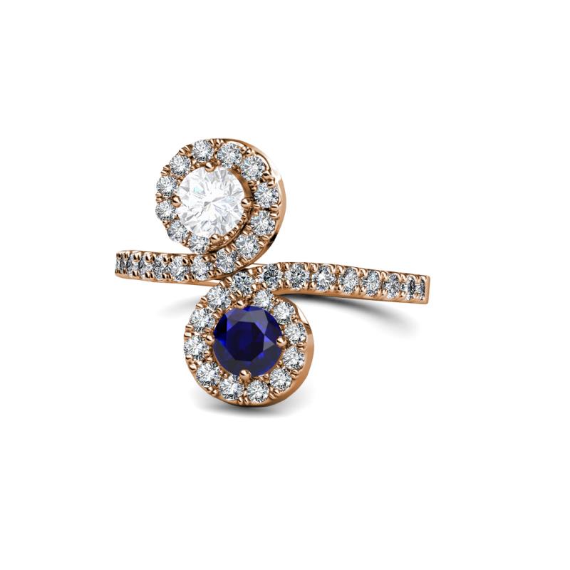 Raene White and Blue Sapphire with Side Diamonds Bypass Ring 