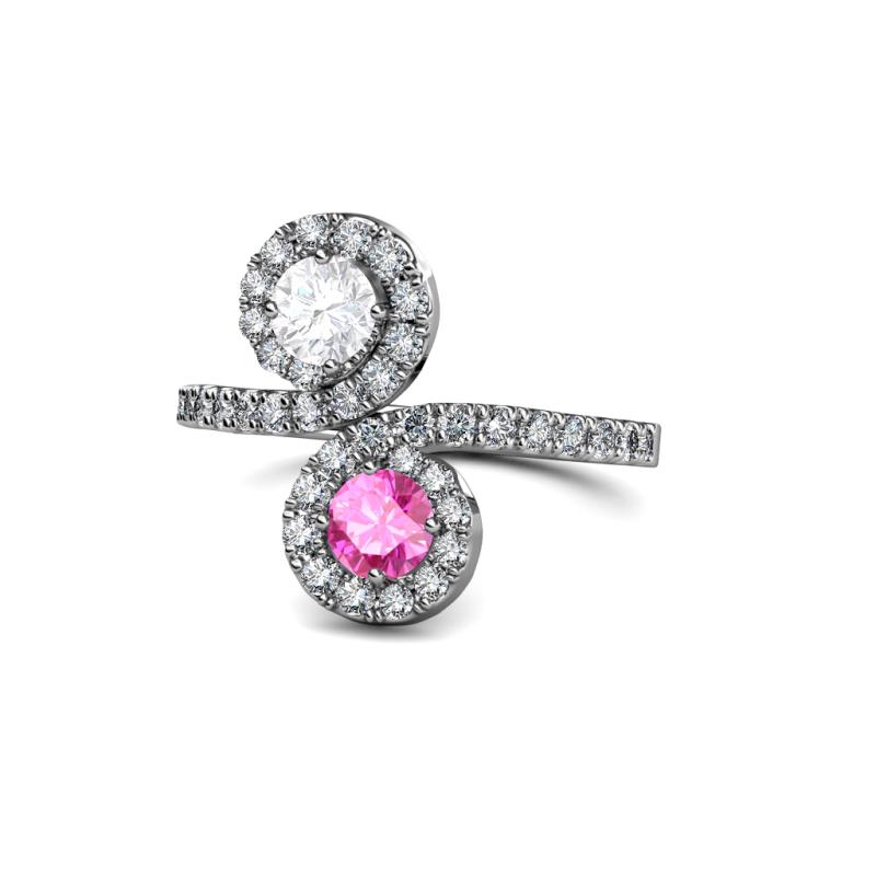 Kevia White and Pink Sapphire with Side Diamonds Bypass Ring 