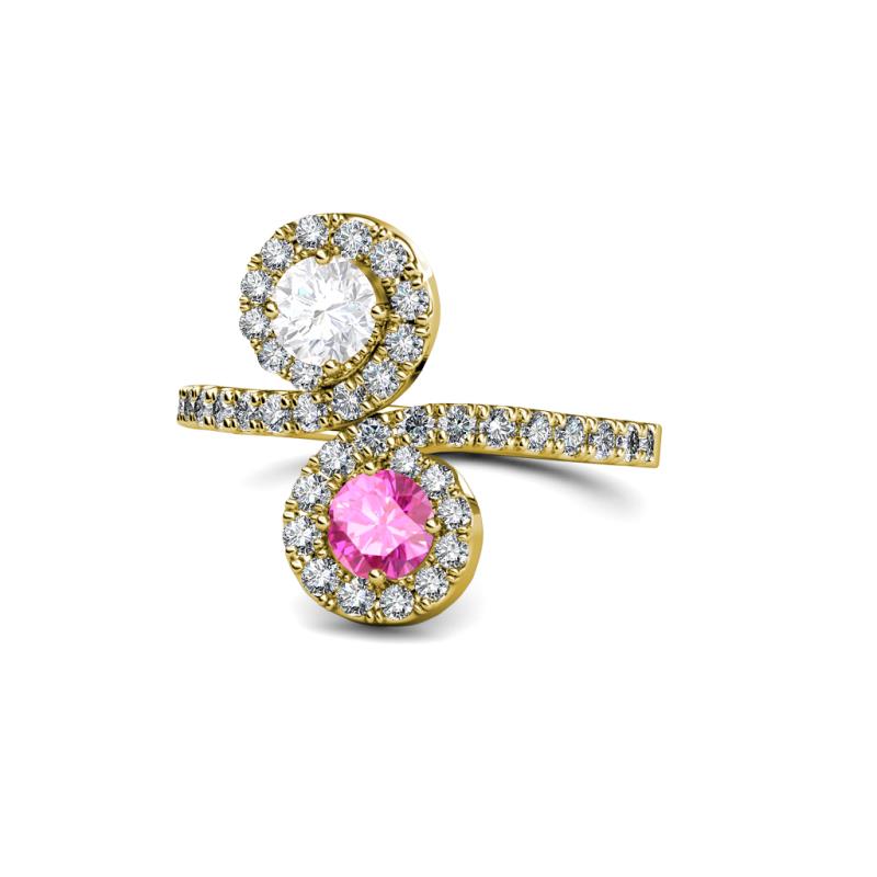Raene White and Pink Sapphire with Side Diamonds Bypass Ring 