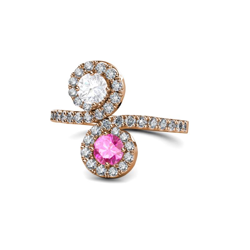 Raene White and Pink Sapphire with Side Diamonds Bypass Ring 
