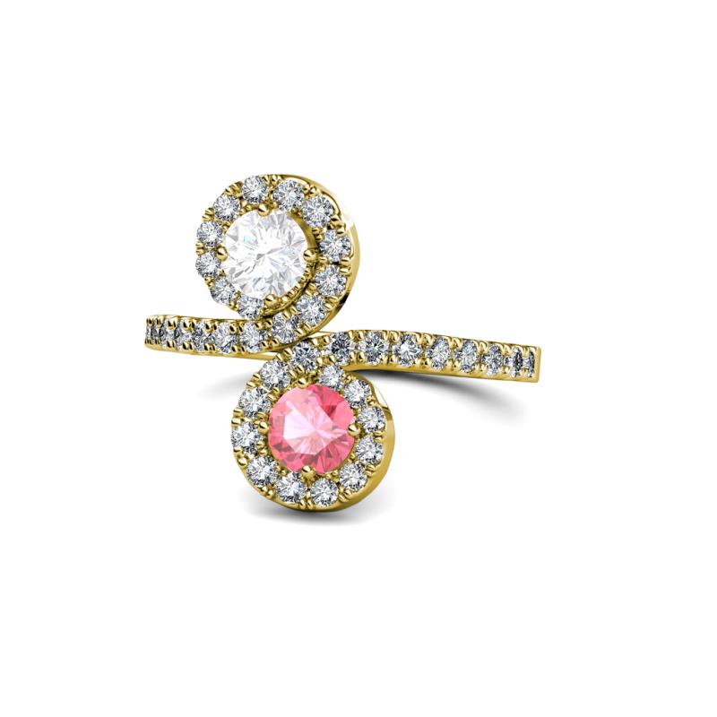 Kevia White Sapphire and Pink Tourmaline with Side Diamonds Bypass Ring 