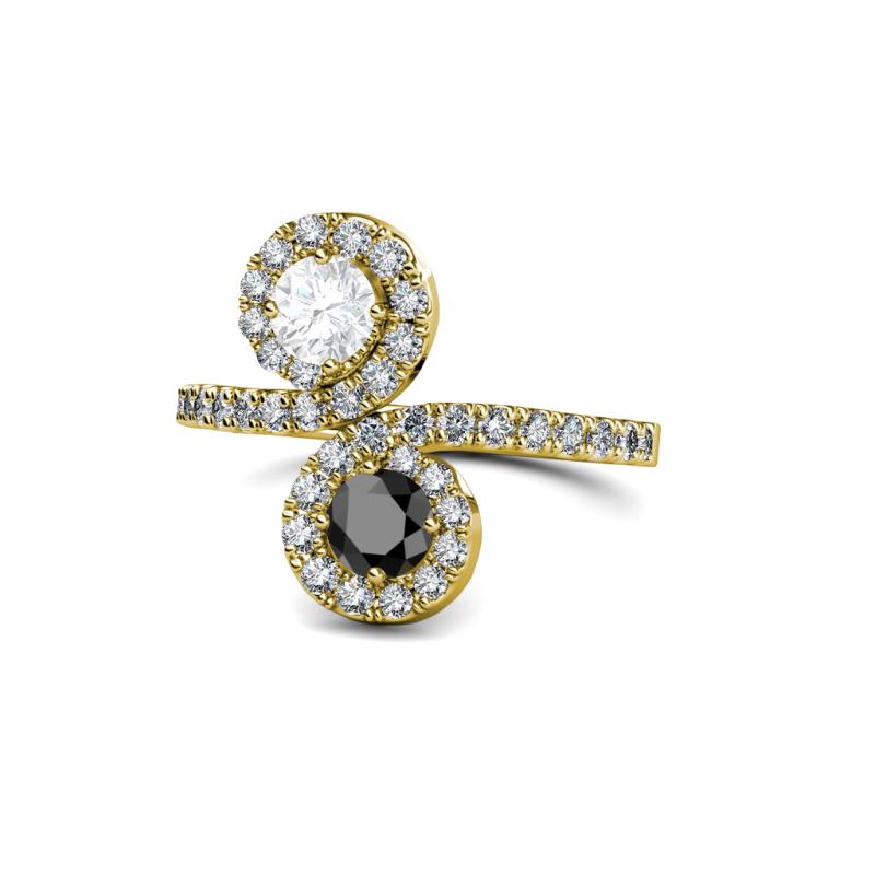 Kevia White Sapphire and Black Diamond with Side Diamonds Bypass Ring 