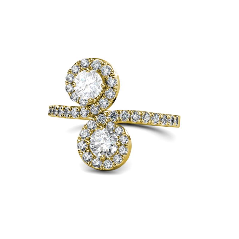 Raene White Sapphire and Diamond with Side Diamonds Bypass Ring 