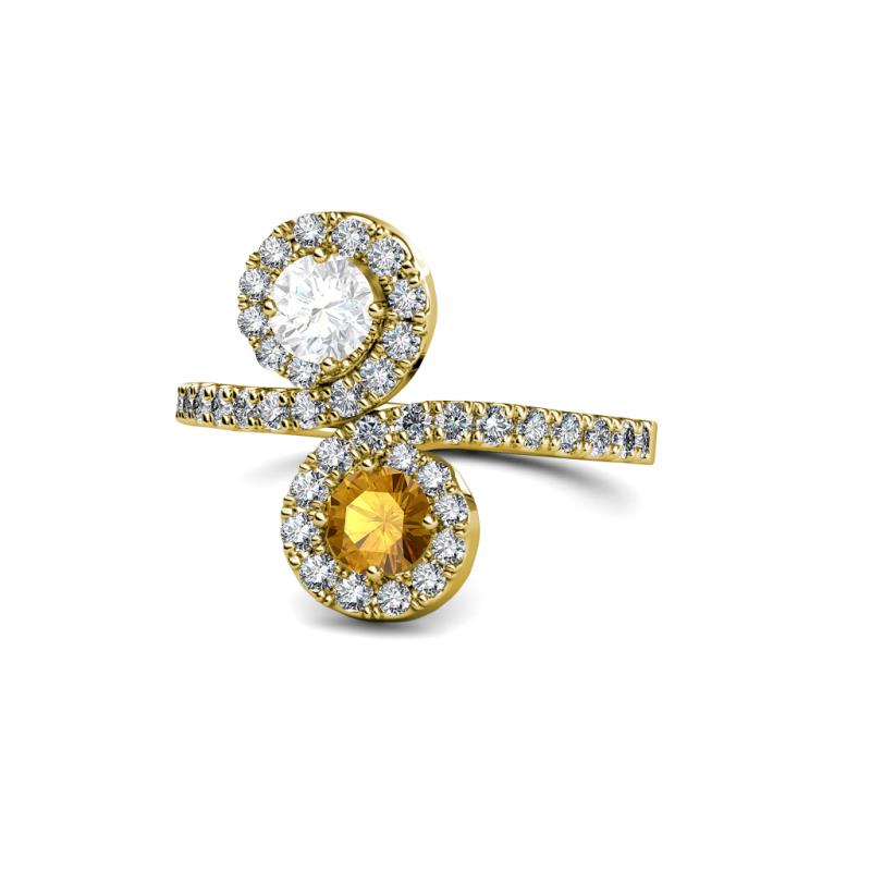 Kevia White Sapphire and Citrine with Side Diamonds Bypass Ring 