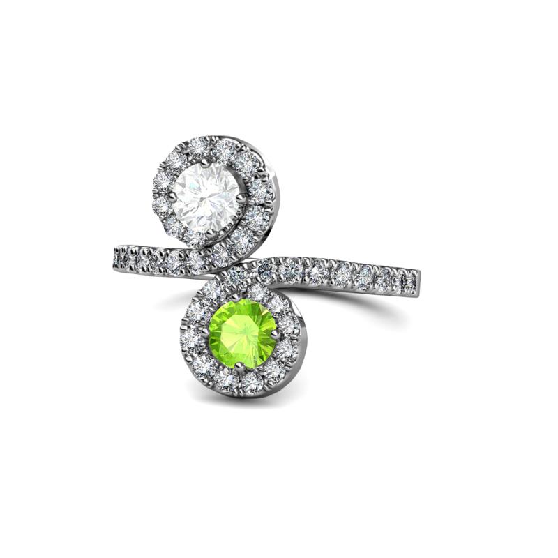Kevia White Sapphire and Peridot with Side Diamonds Bypass Ring 