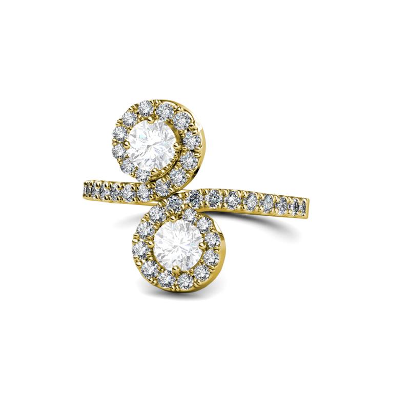 Raene White Sapphire with Side Diamonds Bypass Ring 