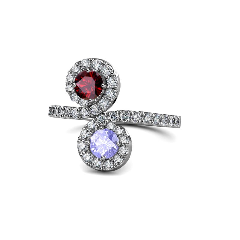 Kevia Ruby and Tanzanite with Side Diamonds Bypass Ring 