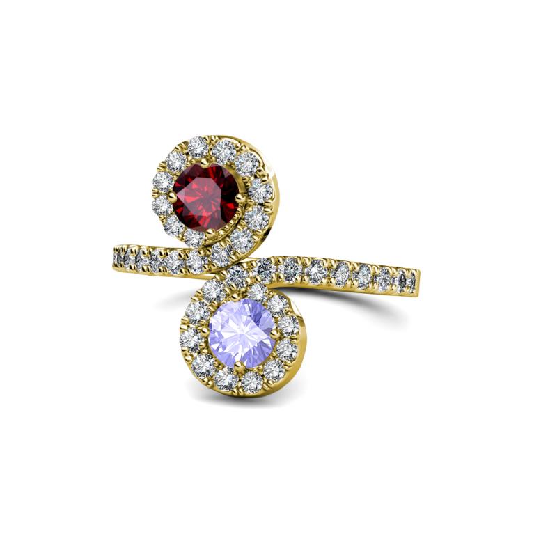 Kevia Ruby and Tanzanite with Side Diamonds Bypass Ring 