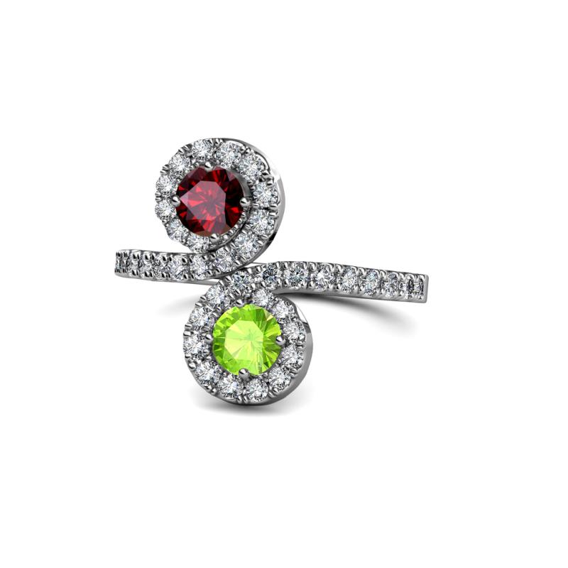 Kevia Ruby and Peridot with Side Diamonds Bypass Ring 