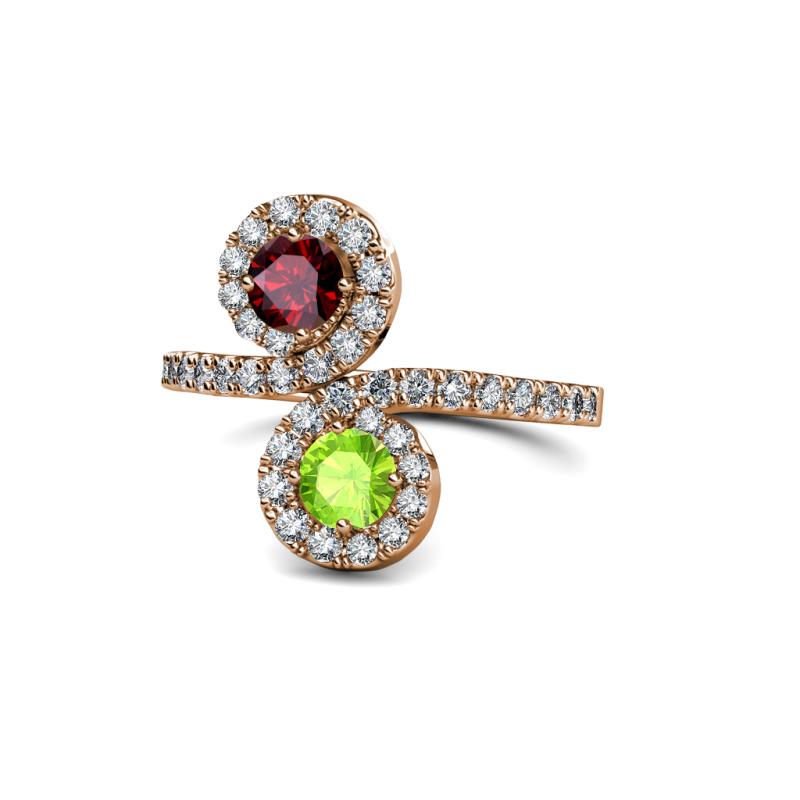 Kevia Ruby and Peridot with Side Diamonds Bypass Ring 