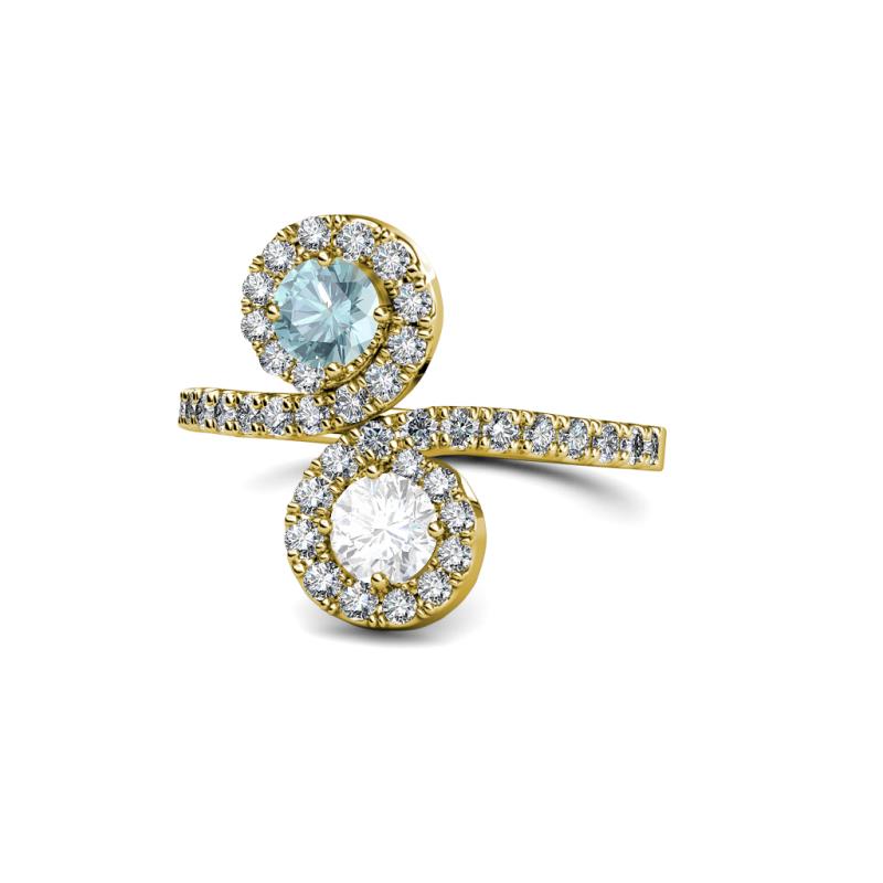 Kevia Aquamarine and White Sapphire with Side Diamonds Bypass Ring 