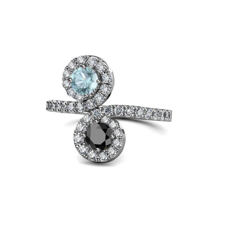 Kevia Aquamarine and Black Diamond with Side Diamonds Bypass Ring 