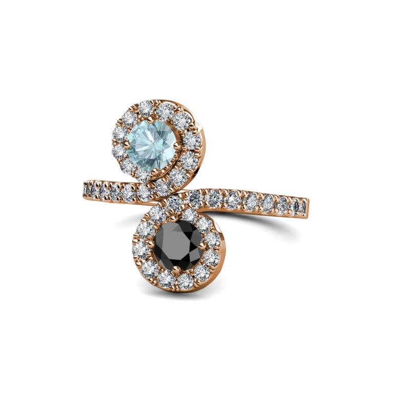 Kevia Aquamarine and Black Diamond with Side Diamonds Bypass Ring 