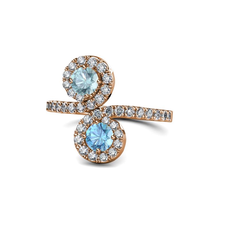 Raene Aquamarine and Blue Topaz with Side Diamonds Bypass Ring 
