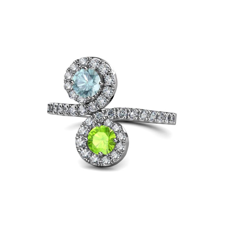 Kevia Aquamarine and Peridot with Side Diamonds Bypass Ring 
