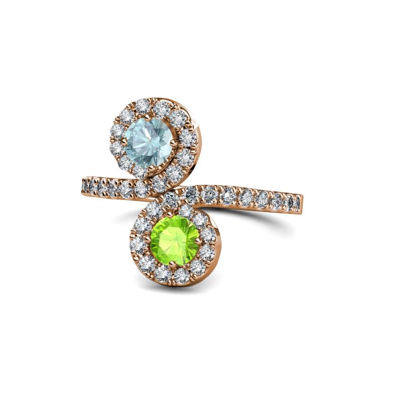 Kevia Aquamarine and Peridot with Side Diamonds Bypass Ring 
