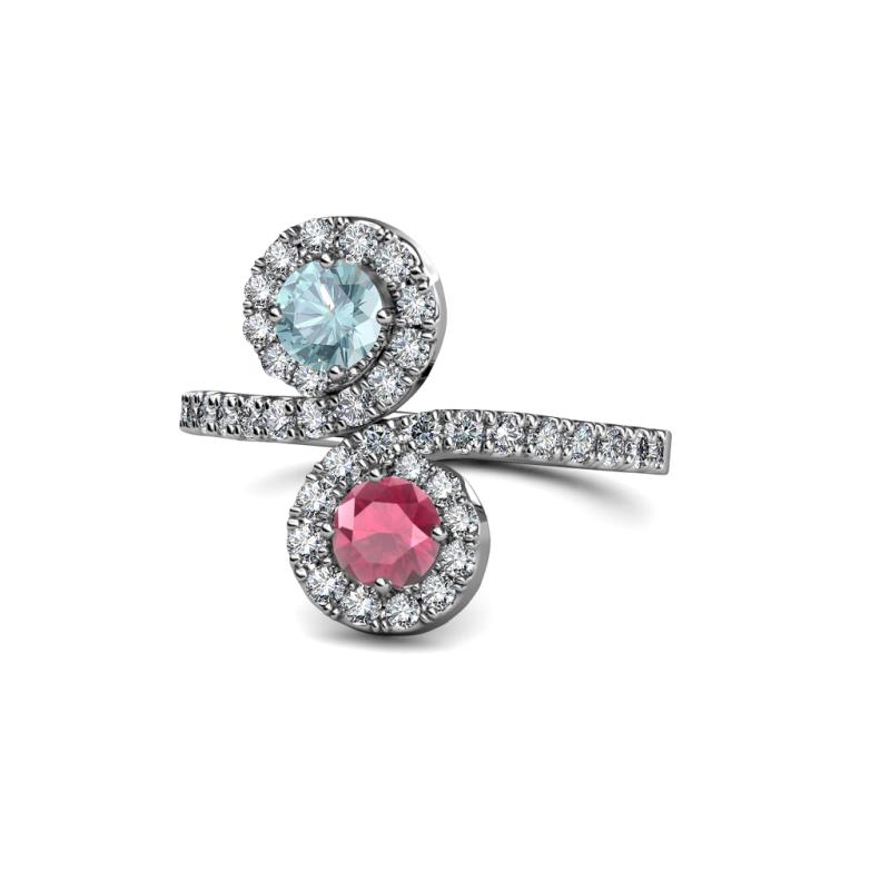 Kevia Aquamarine and Rhodolite Garnet with Side Diamonds Bypass Ring 