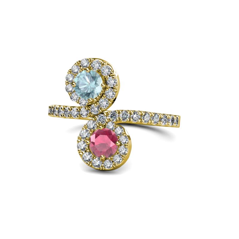 Kevia Aquamarine and Rhodolite Garnet with Side Diamonds Bypass Ring 