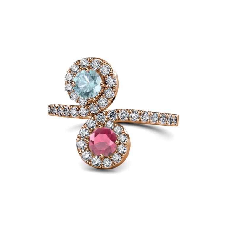 Kevia Aquamarine and Rhodolite Garnet with Side Diamonds Bypass Ring 