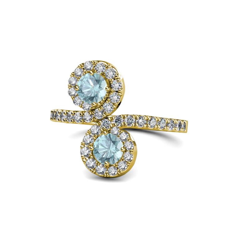 Raene Aquamarine with Side Diamonds Bypass Ring 