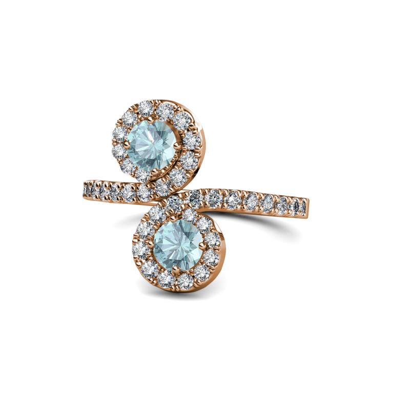 Raene Aquamarine with Side Diamonds Bypass Ring 