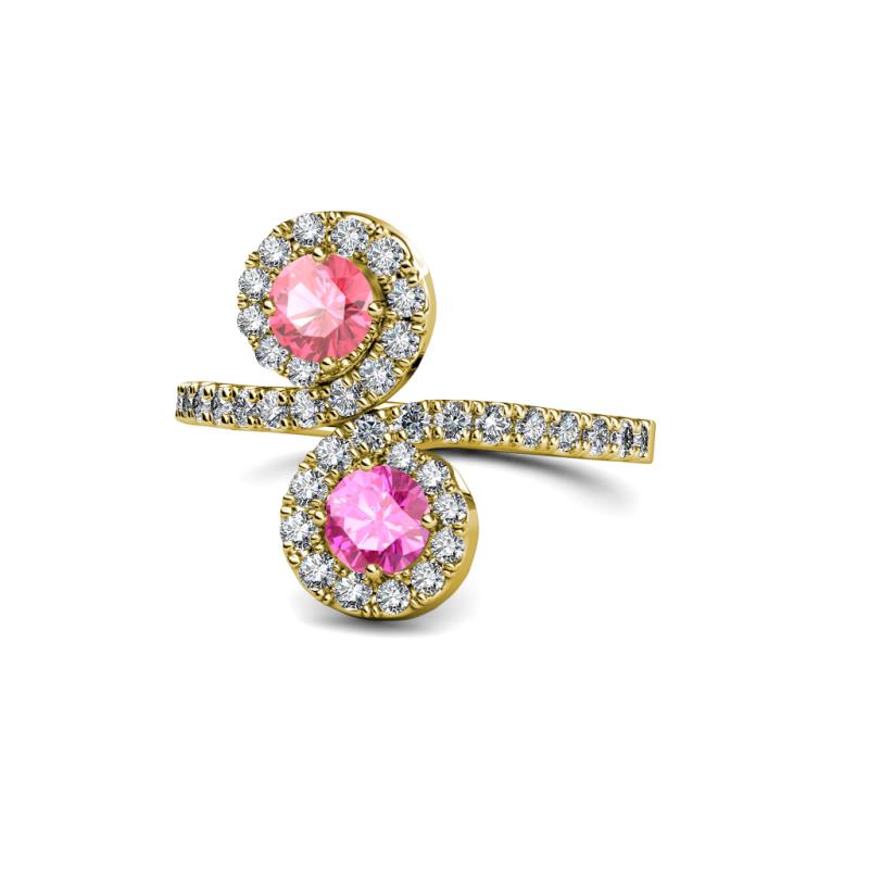 Kevia Pink Tourmaline and Pink Sapphire with Side Diamonds Bypass Ring 