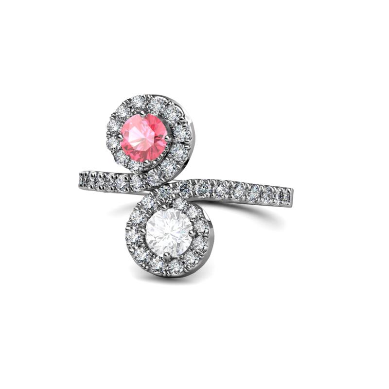 Kevia Pink Tourmaline and White Sapphire with Side Diamonds Bypass Ring 