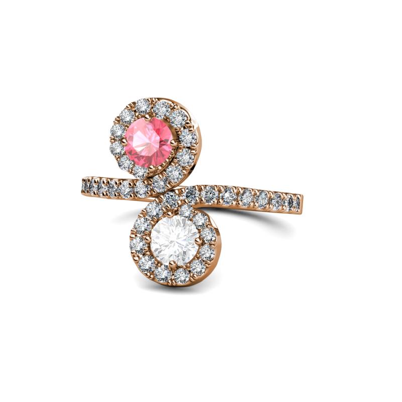 Kevia Pink Tourmaline and White Sapphire with Side Diamonds Bypass Ring 