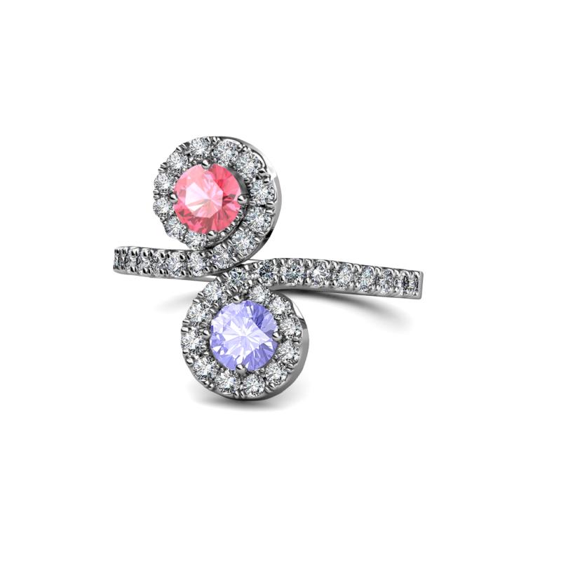 Kevia Pink Tourmaline and Tanzanite with Side Diamonds Bypass Ring 