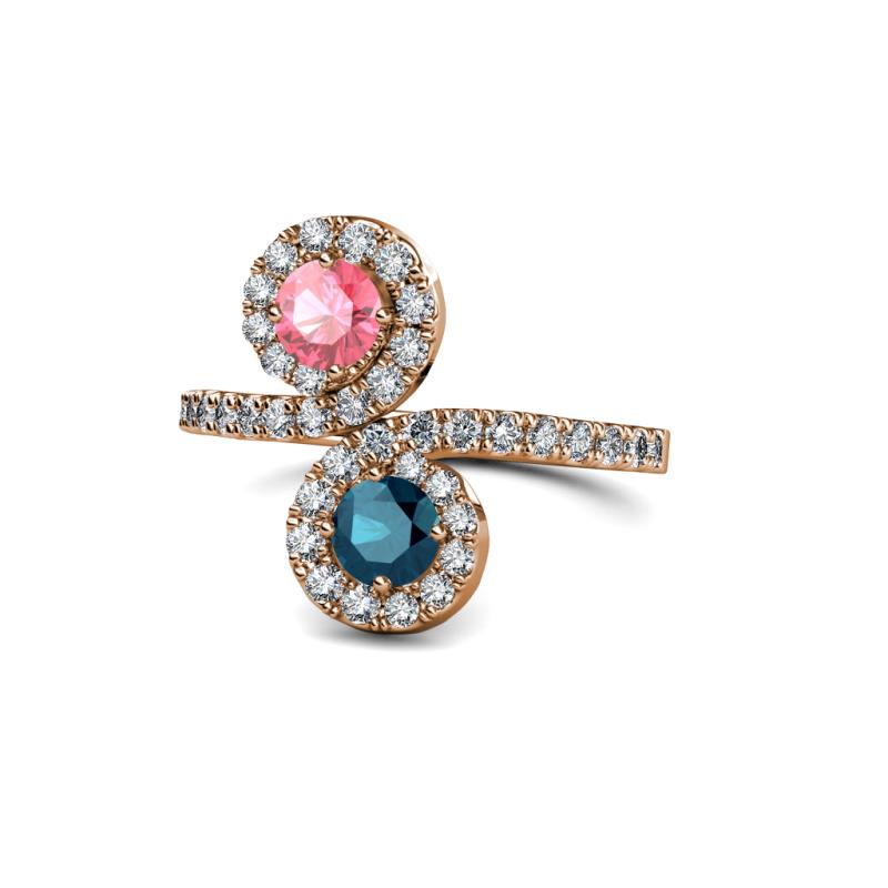 Kevia Pink Tourmaline and Blue Diamond with Side Diamonds Bypass Ring 