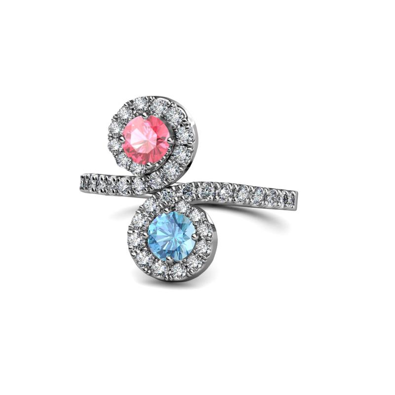 Raene Pink Tourmaline and Blue Topaz with Side Diamonds Bypass Ring 