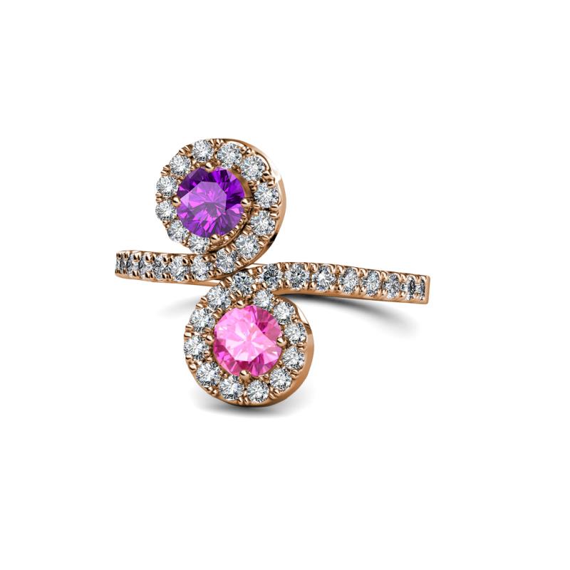 Raene Amethyst and Pink Sapphire with Side Diamonds Bypass Ring 