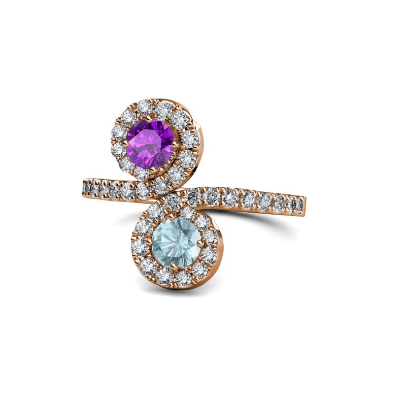 Kevia Amethyst and Aquamarine with Side Diamonds Bypass Ring 