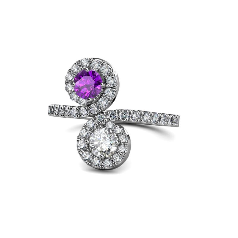 Raene Amethyst and Diamond with Side Diamonds Bypass Ring 
