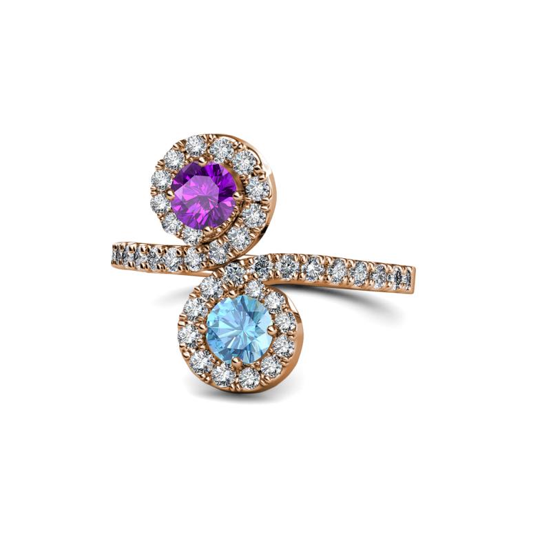 Kevia Amethyst and Blue Topaz with Side Diamonds Bypass Ring 