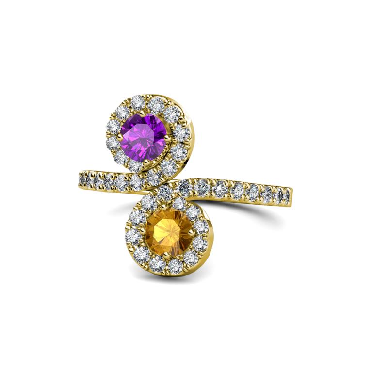 Raene Amethyst and Citrine with Side Diamonds Bypass Ring 