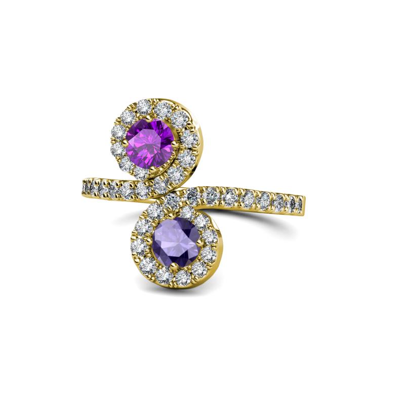 Kevia Amethyst and Iolite with Side Diamonds Bypass Ring 