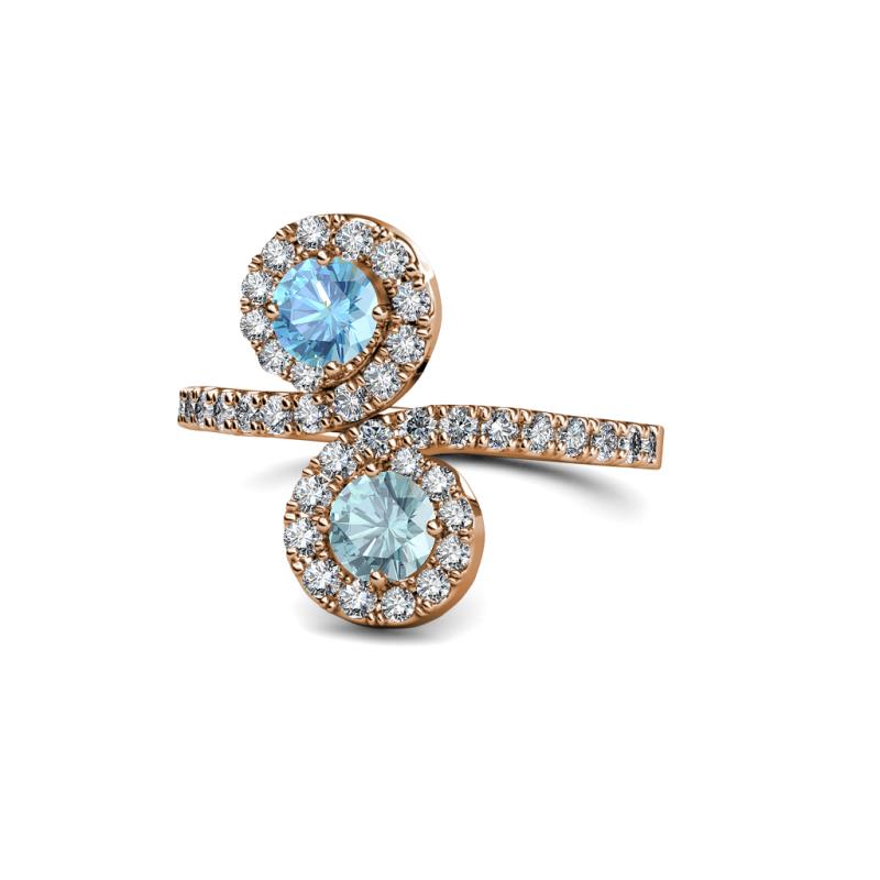 Kevia Blue Topaz and Aquamarine with Side Diamonds Bypass Ring 