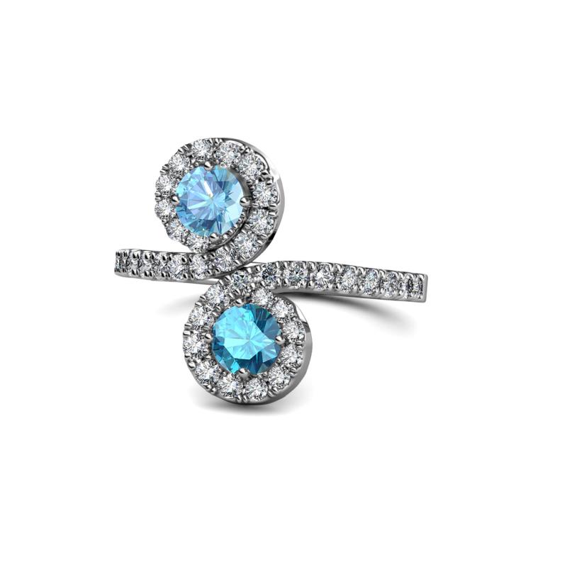 Kevia Blue Topaz and London Blue Topaz with Side Diamonds Bypass Ring 