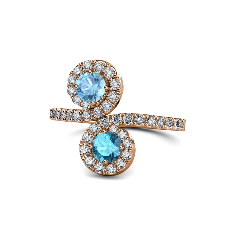 Kevia Blue Topaz and London Blue Topaz with Side Diamonds Bypass Ring 