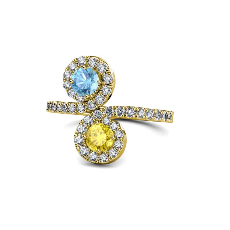 Raene Blue Topaz and Yellow Sapphire with Side Diamonds Bypass Ring 