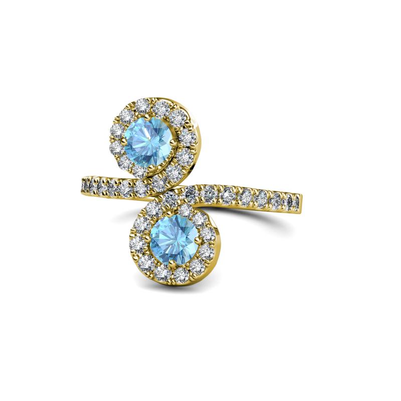 Raene Blue Topaz with Side Diamonds Bypass Ring 