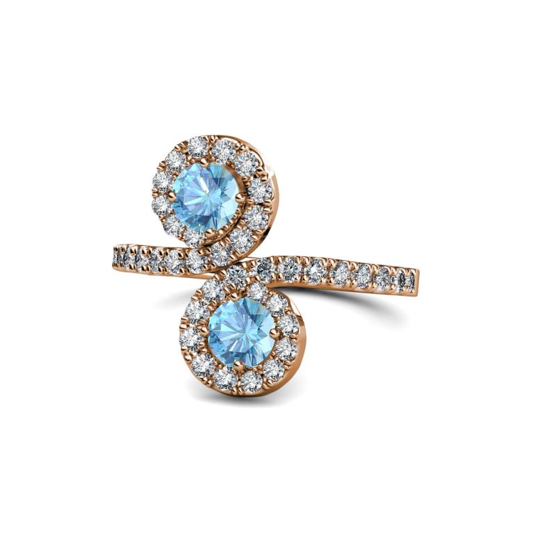 Raene Blue Topaz with Side Diamonds Bypass Ring 