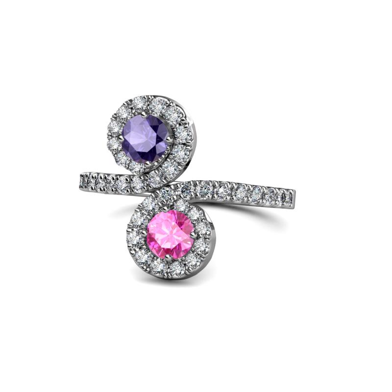 Raene Iolite and Pink Sapphire with Side Diamonds Bypass Ring 