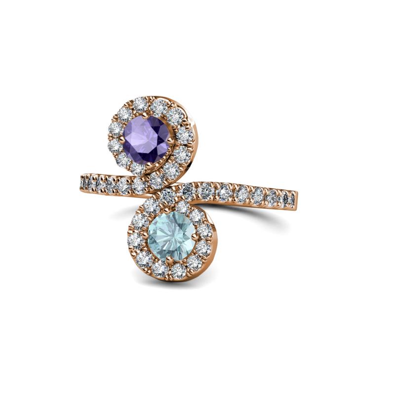 Raene Iolite and Aquamarine with Side Diamonds Bypass Ring 