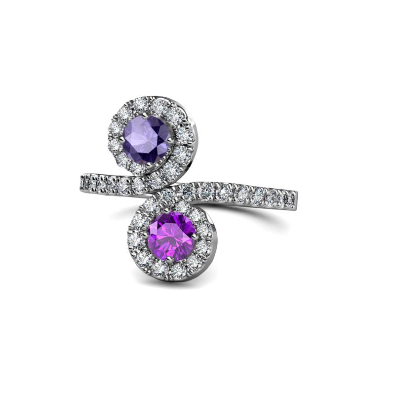Raene Iolite and Amethyst with Side Diamonds Bypass Ring 